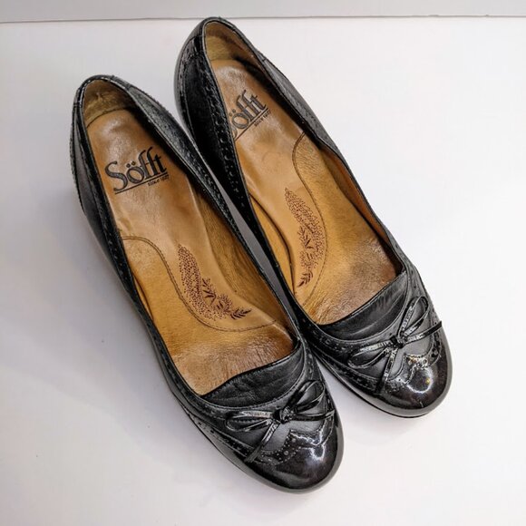Sofft Heels Womens 7.5 Black Patent Leather Oxford Brogue Professional Pumps - Picture 4 of 7